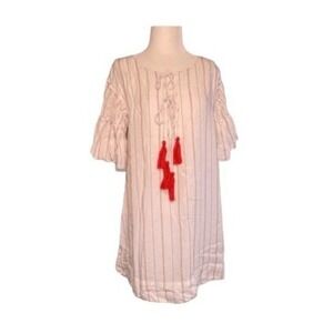 Moon River Anthropologie Ira‎ Tasseled Mini Dress Red White Striped Shift